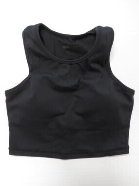 Move With You Women's XS Black Sports Bra Padded Cups High Crew Neck Crop Top